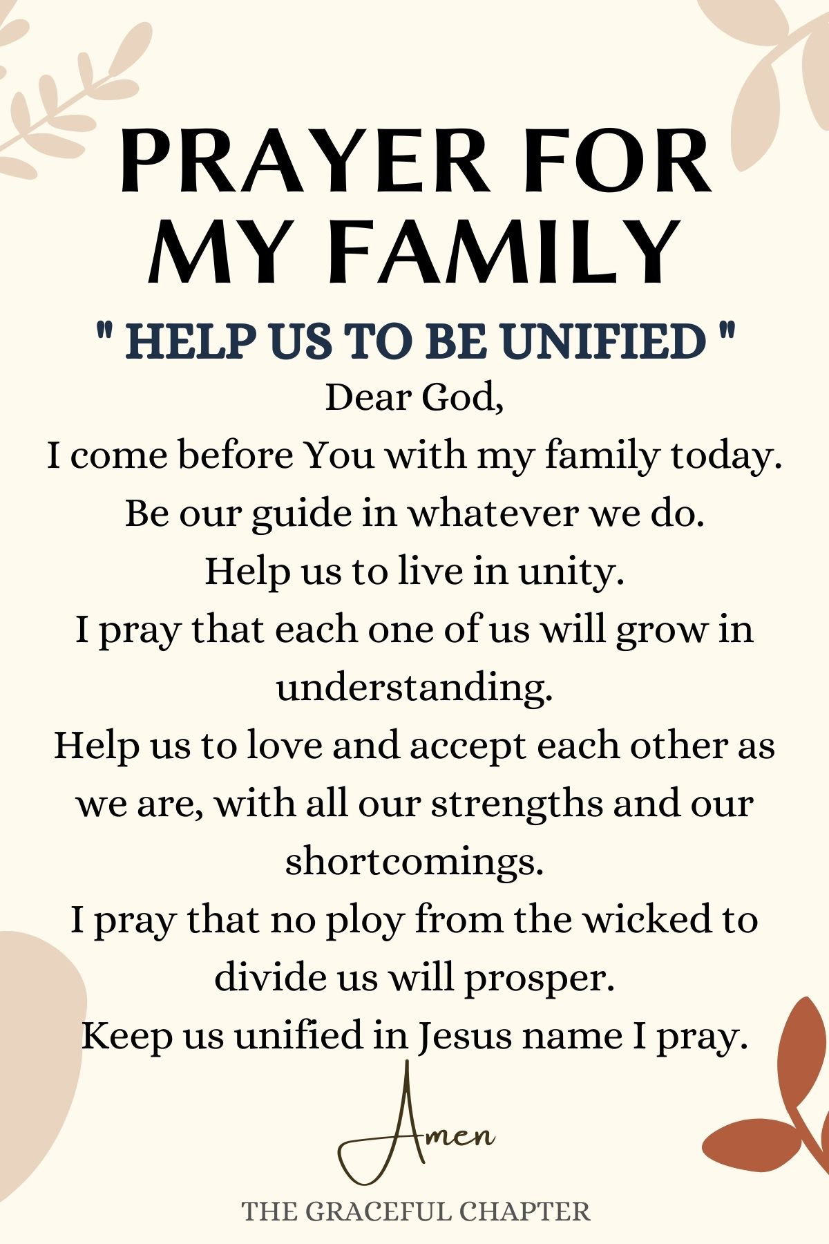 Help Us Be Unified - prayers for your family