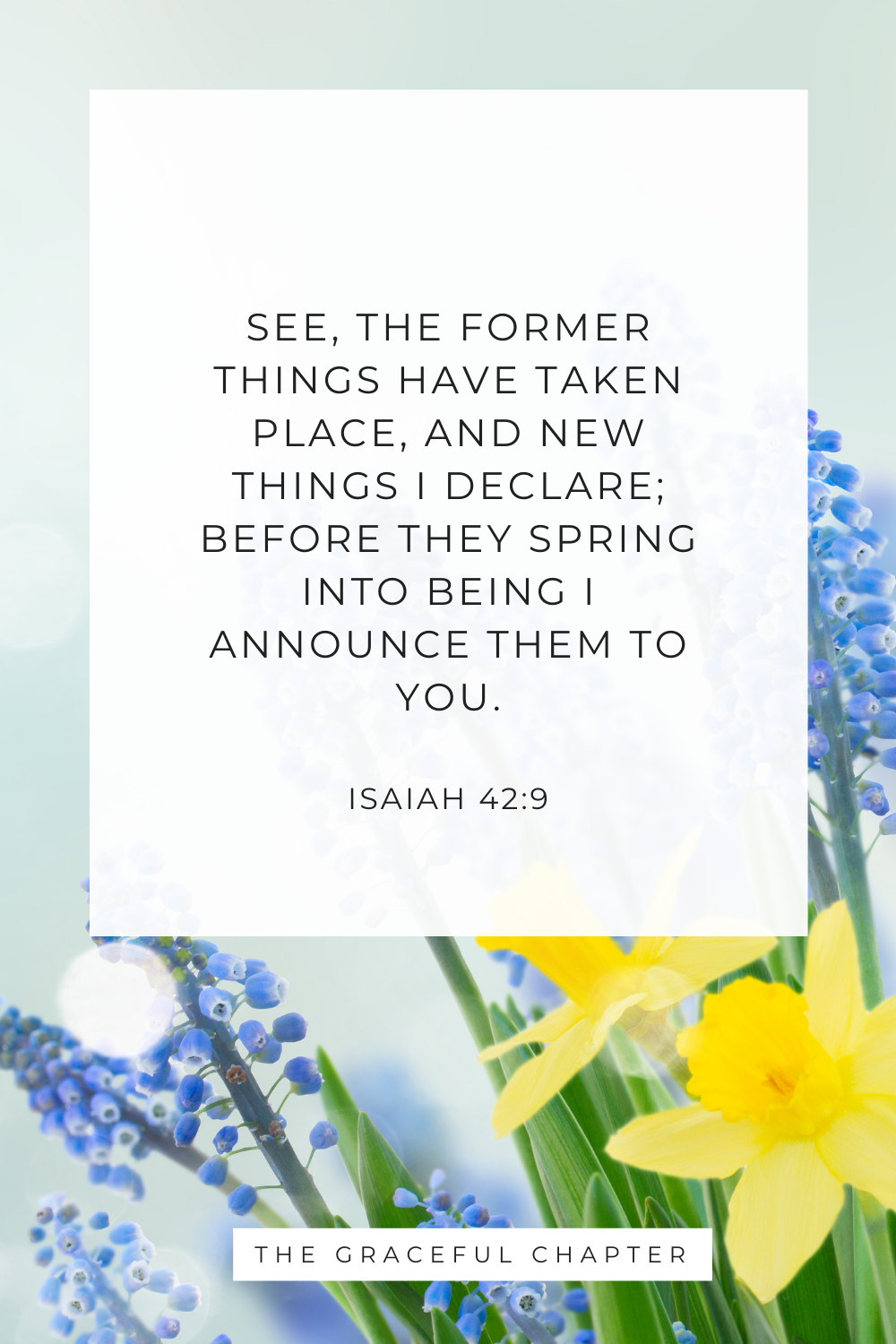 See, the former things have taken place, and new things I declare; before they spring into being I announce them to you. Isaiah 42:9