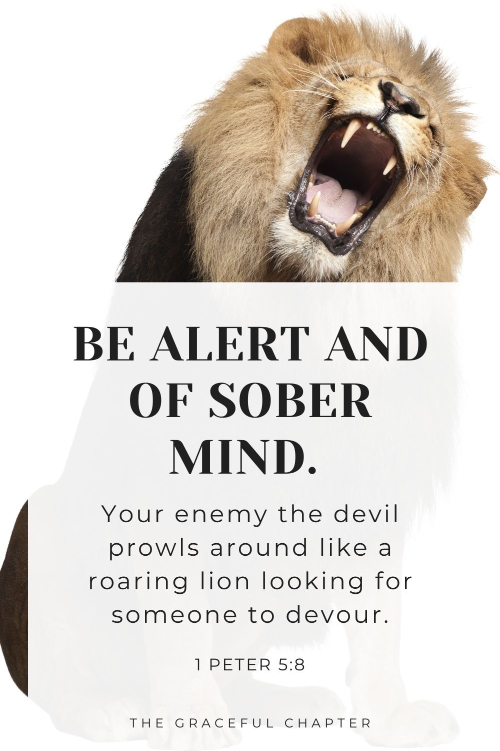 Be alert and of sober mind. Your enemy the devil prowls around like a roaring lion looking for someone to devour. 1 Peter 5:8