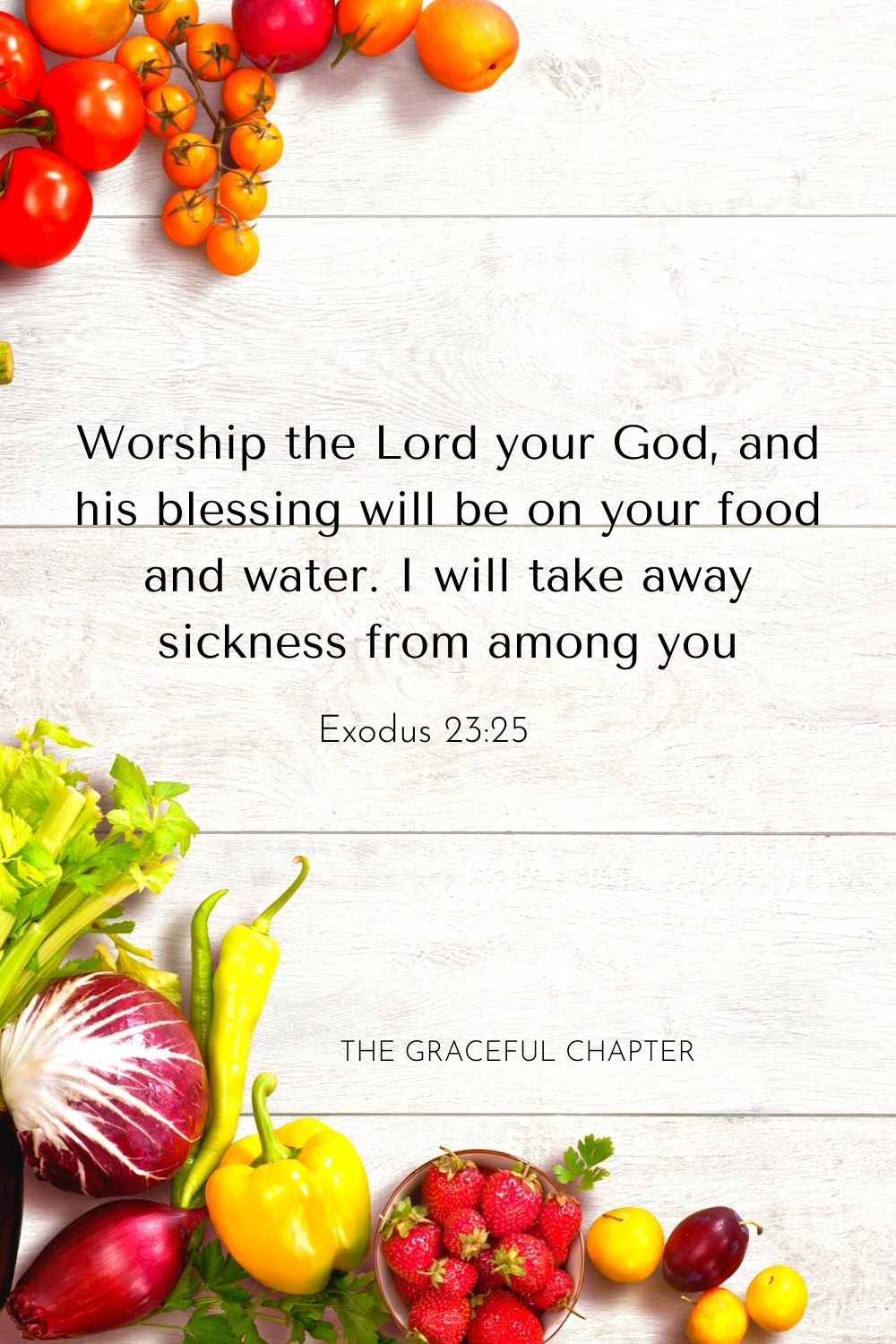 Worship the Lord your God, and his blessing will be on your food and water. I will take away sickness from among you, Exodus 23:25