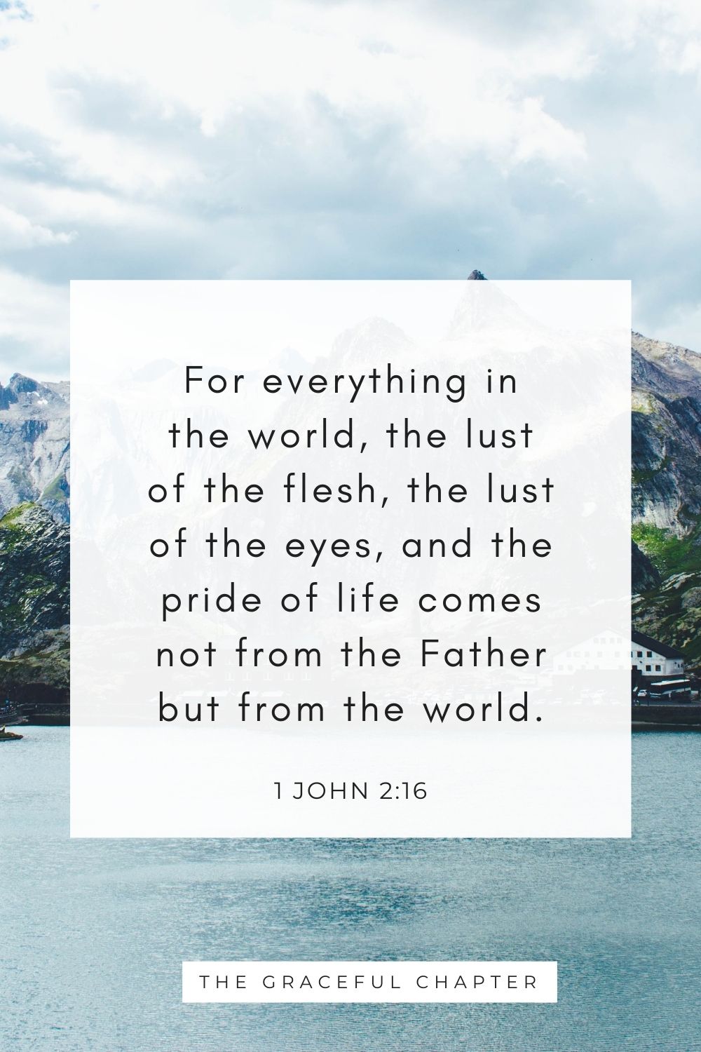 For everything in the world, the lust of the flesh, the lust of the eyes, and the pride of life comes not from the Father but from the world. 1 John 2:16