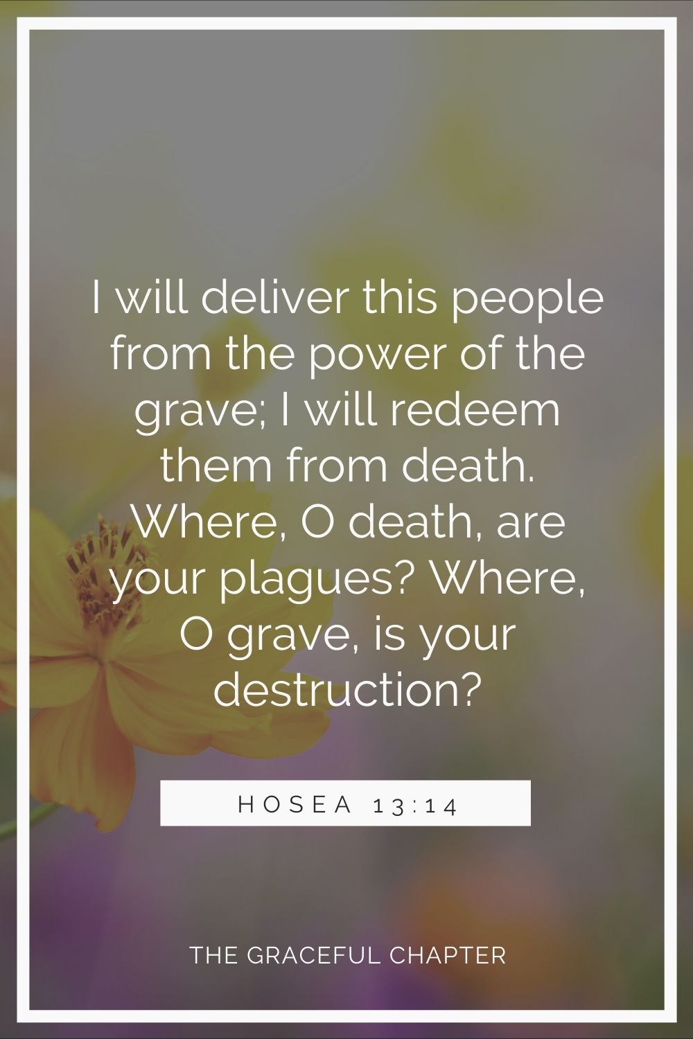 I will deliver this people from the power of the grave; I will redeem them from death. Where, O death, are your plagues? Where, O grave, is your destruction? Hosea 13:14