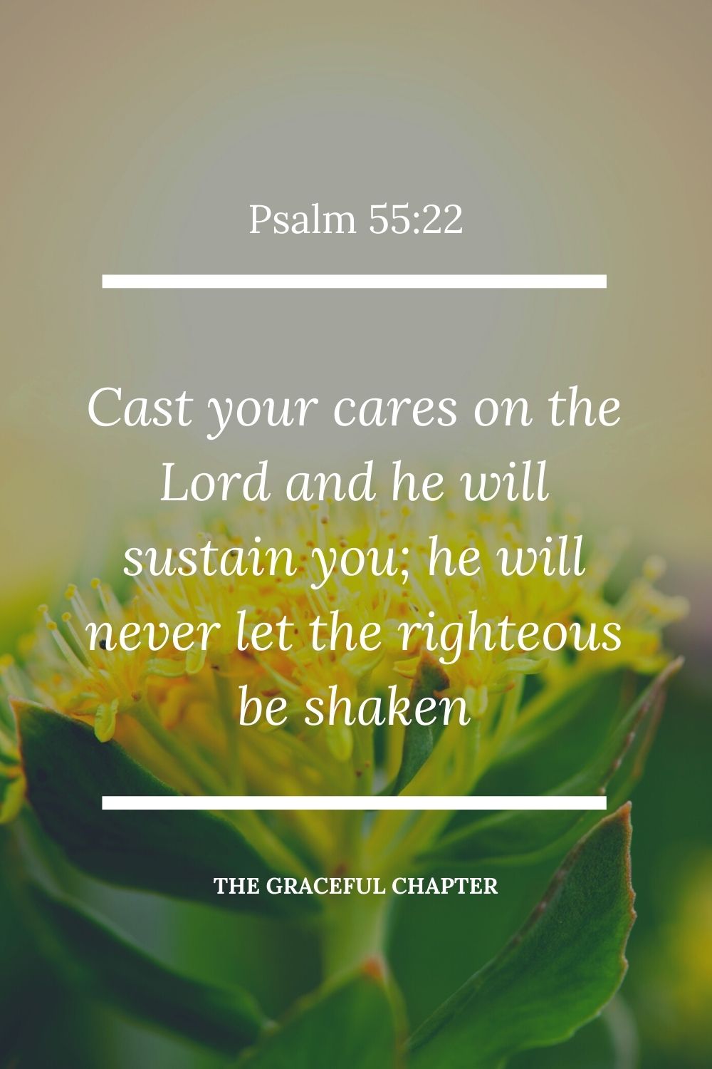 Cast your cares on the Lord  and he will sustain you; he will never let the righteous be shaken Psalm 55:22.