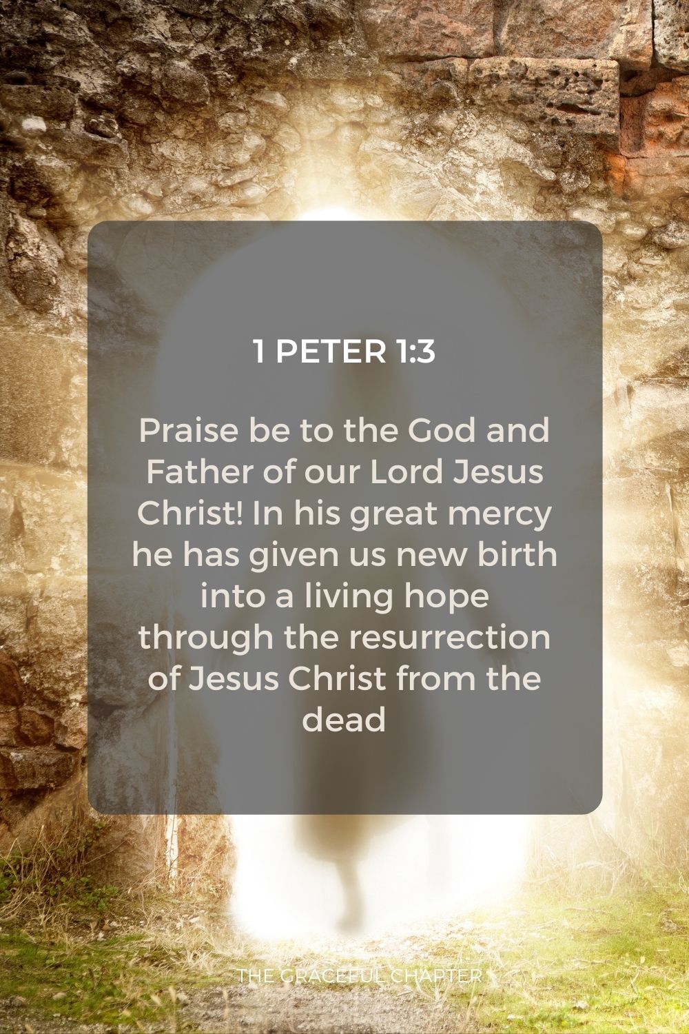 Praise be to the God and Father of our Lord Jesus Christ! In his great mercy he has given us new birth into a living hope through the resurrection of Jesus Christ from the dead 1 Peter 1:3