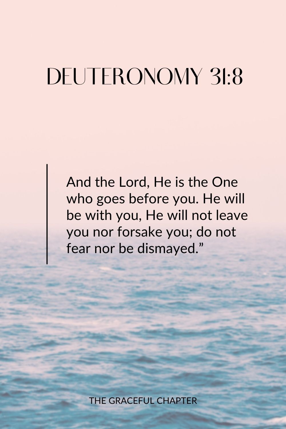 And the Lord, He is the One who goes before you. He will be with you, He will not leave you nor forsake you; do not fear nor be dismayed.” Deuteronomy 31:8