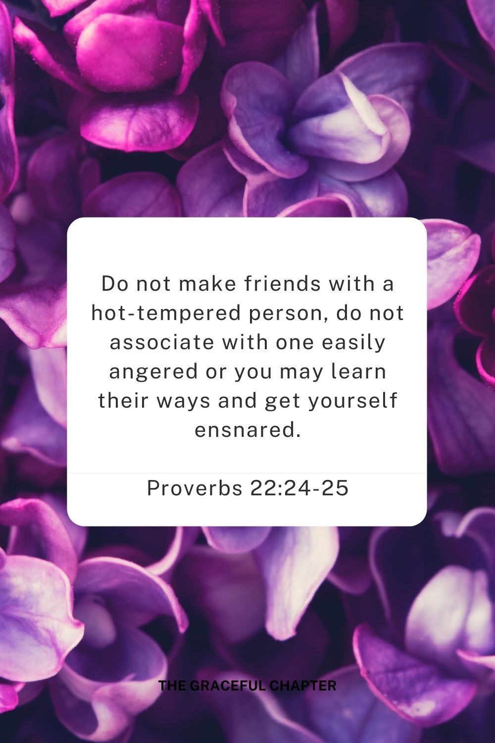 Do not make friends with a hot-tempered person, do not associate with one easily angered or you may learn their ways and get yourself ensnared.
Proverbs 22:24-25