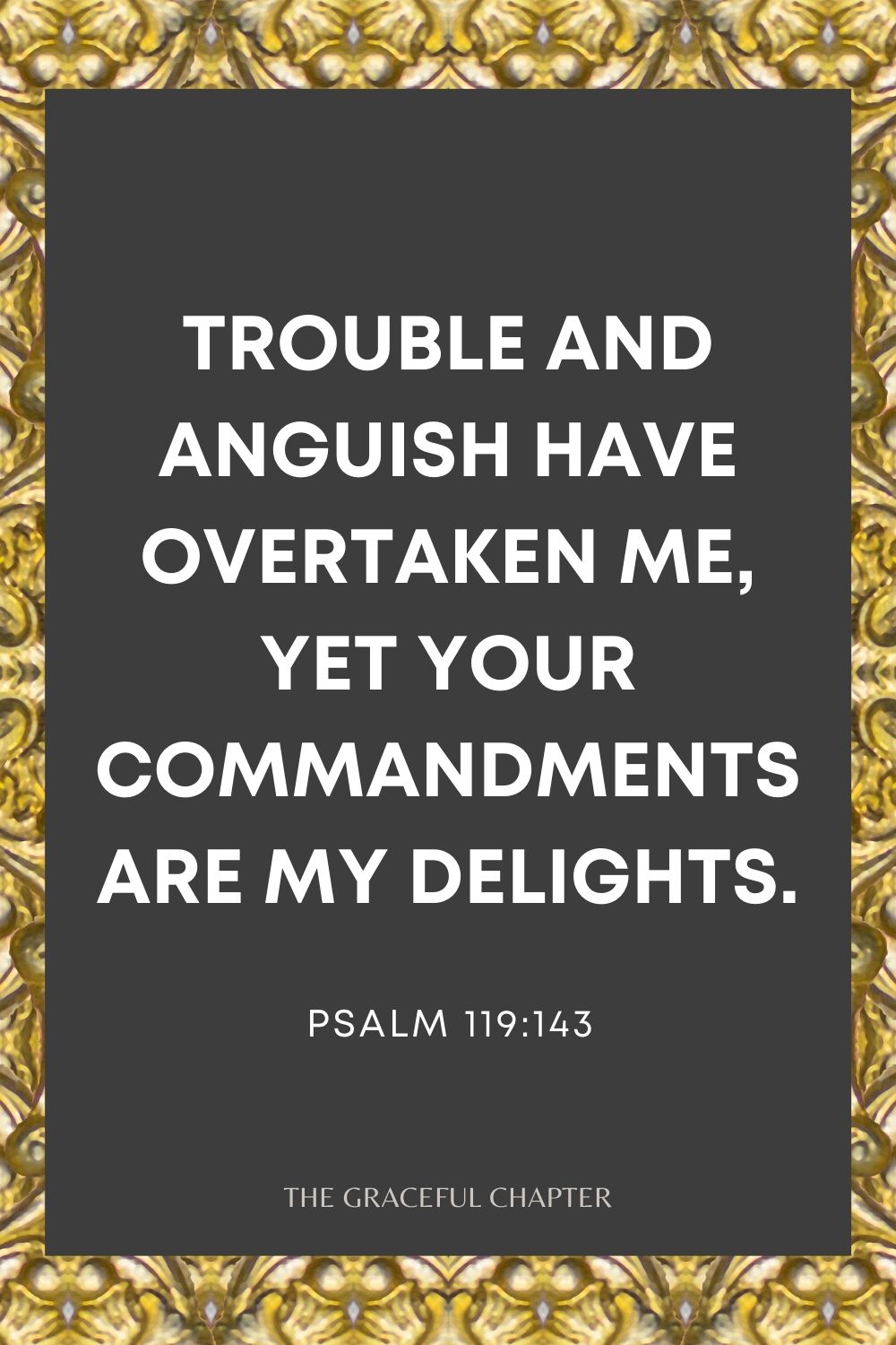 Trouble and anguish have overtaken me, Yet Your commandments are my delights. Psalm 119:143