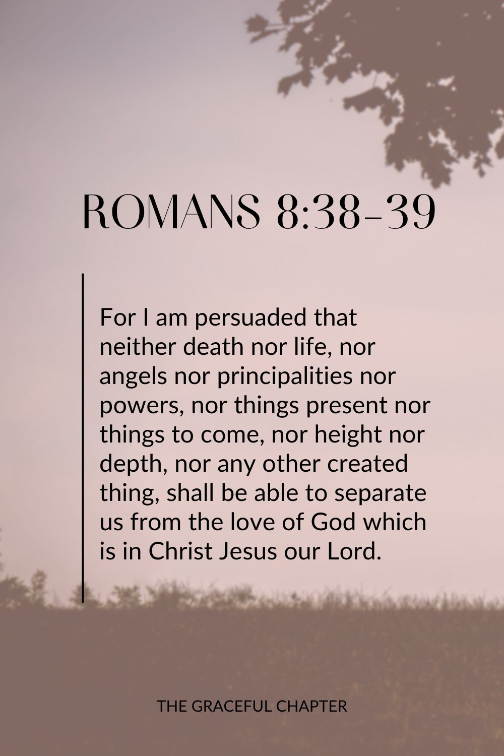 For I am persuaded that neither death nor life, nor angels nor principalities nor powers, nor things present nor things to come, nor height nor depth, nor any other created thing, shall be able to separate us from the love of God which is in Christ Jesus our Lord. Romans 8:38-39