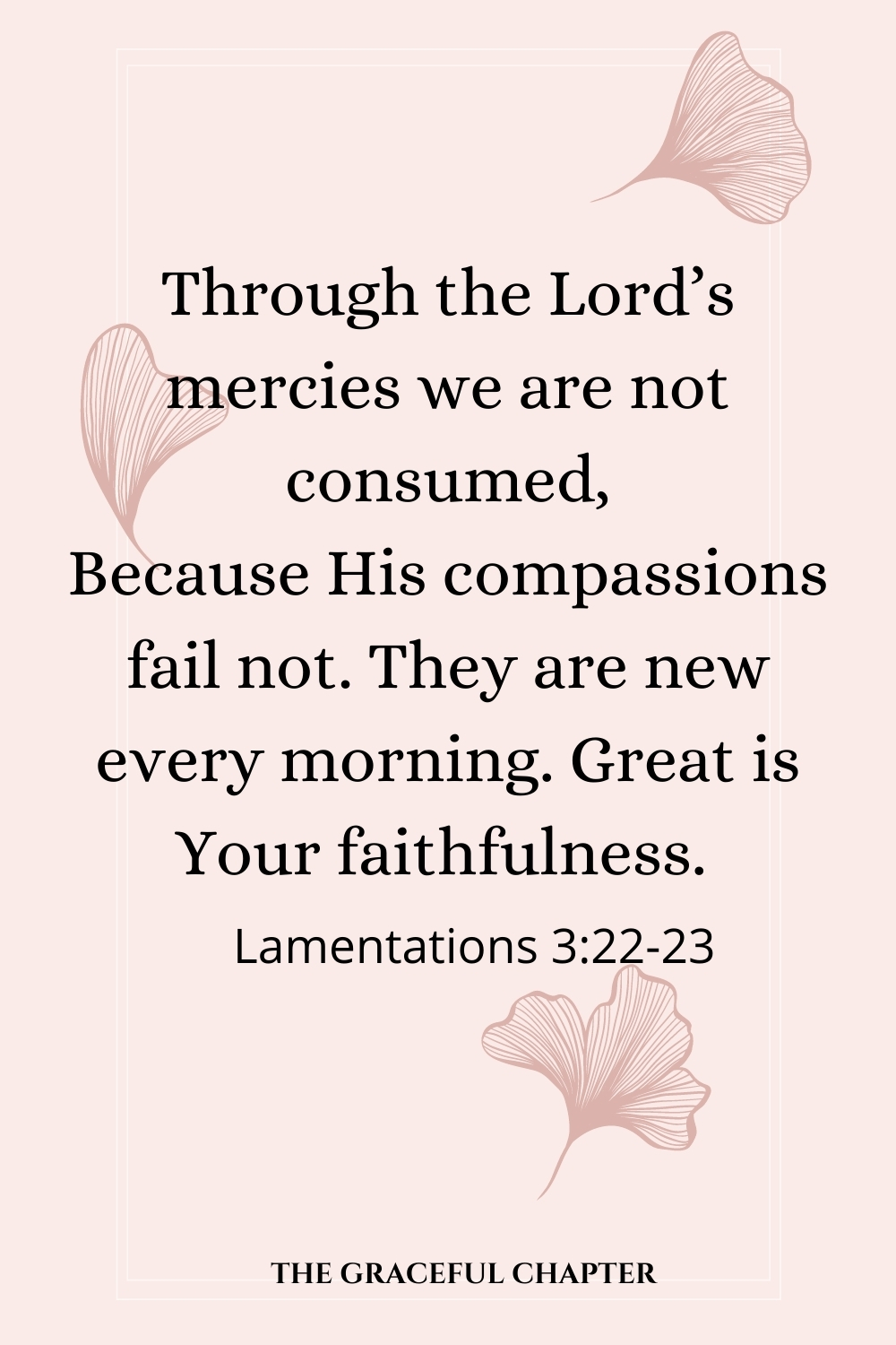 Through the Lord’s mercies we are not consumed, Because His compassion fail not. They are new every morning. Great is Your faithfulness.  Lamentations 3:22-23