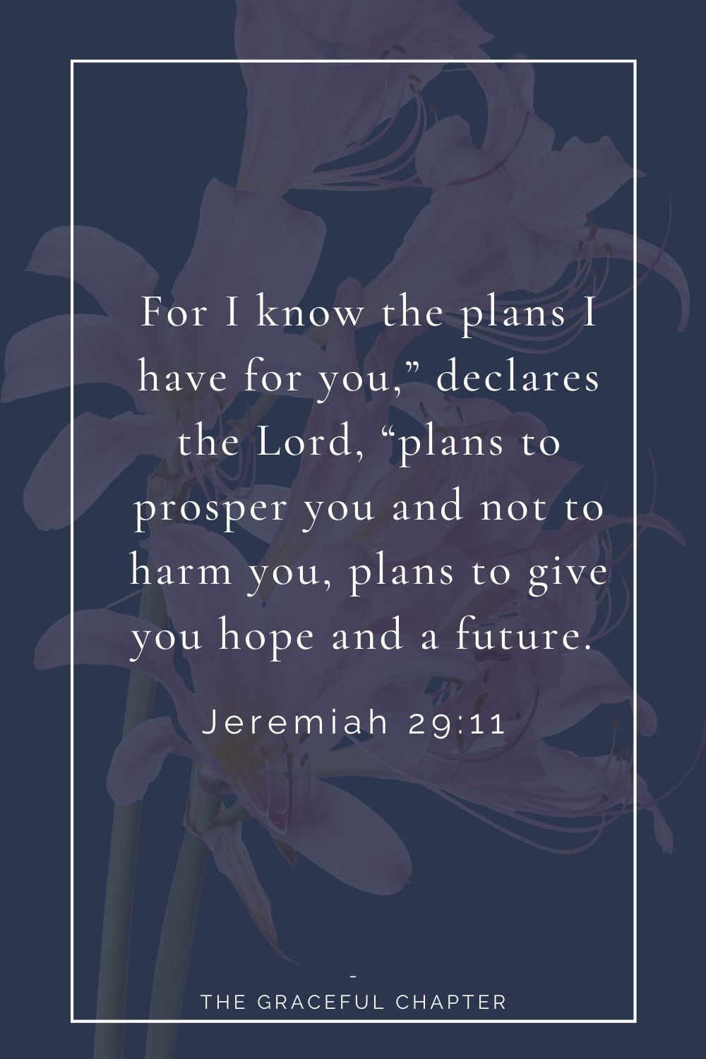 For I know the plans I have for you,” declares the Lord, “plans to prosper you and not to harm you, plans to give you hope and a future.  Jeremiah 29:11