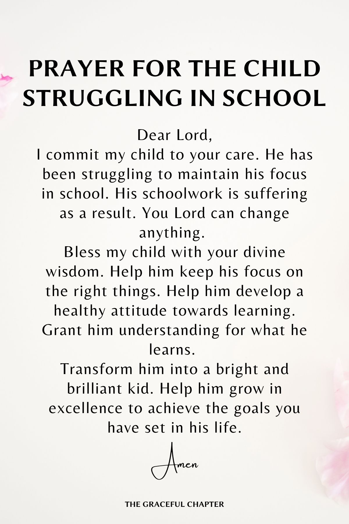 Prayer for the child struggling in school