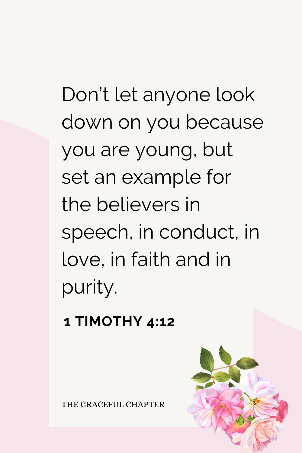 Don’t let anyone look down on you because you are young, but set an example for the believers in speech, in conduct, in love, in faith and in purity. 1 Timothy 4:12