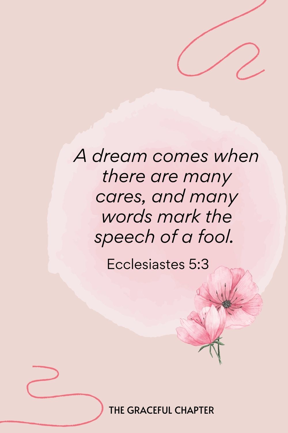 A dream comes when there are many cares, and many words mark the speech of a fool. Ecclesiastes 5:3