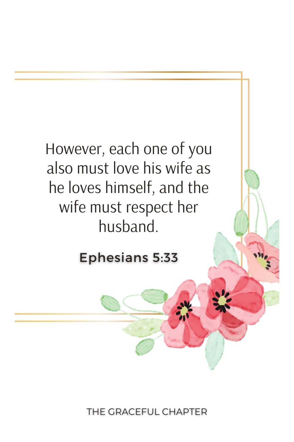 However, each one of you also must love his wife as he loves himself, and the wife must respect her husband. Ephesians 5:33