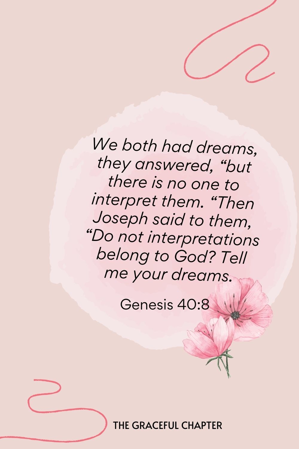 We both had dreams, they answered, “but there is no one to interpret them. “Then Joseph said to them, “Do not interpretations belong to God? Tell me your dreams.  Genesis 40:8