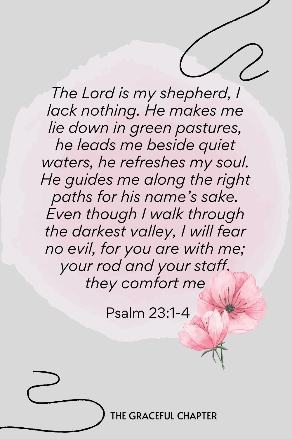 Bible verses to pray against bad dreams - The Lord is my shepherd, I lack nothing. He makes me lie down in green pastures, he leads me beside quiet waters, he refreshes my soul. He guides me along the right paths for his name’s sake. Even though I walk through the darkest valley,I will fear no evil, for you are with me; your rod and your staff, they comfort me.  Psalm 23:1-4