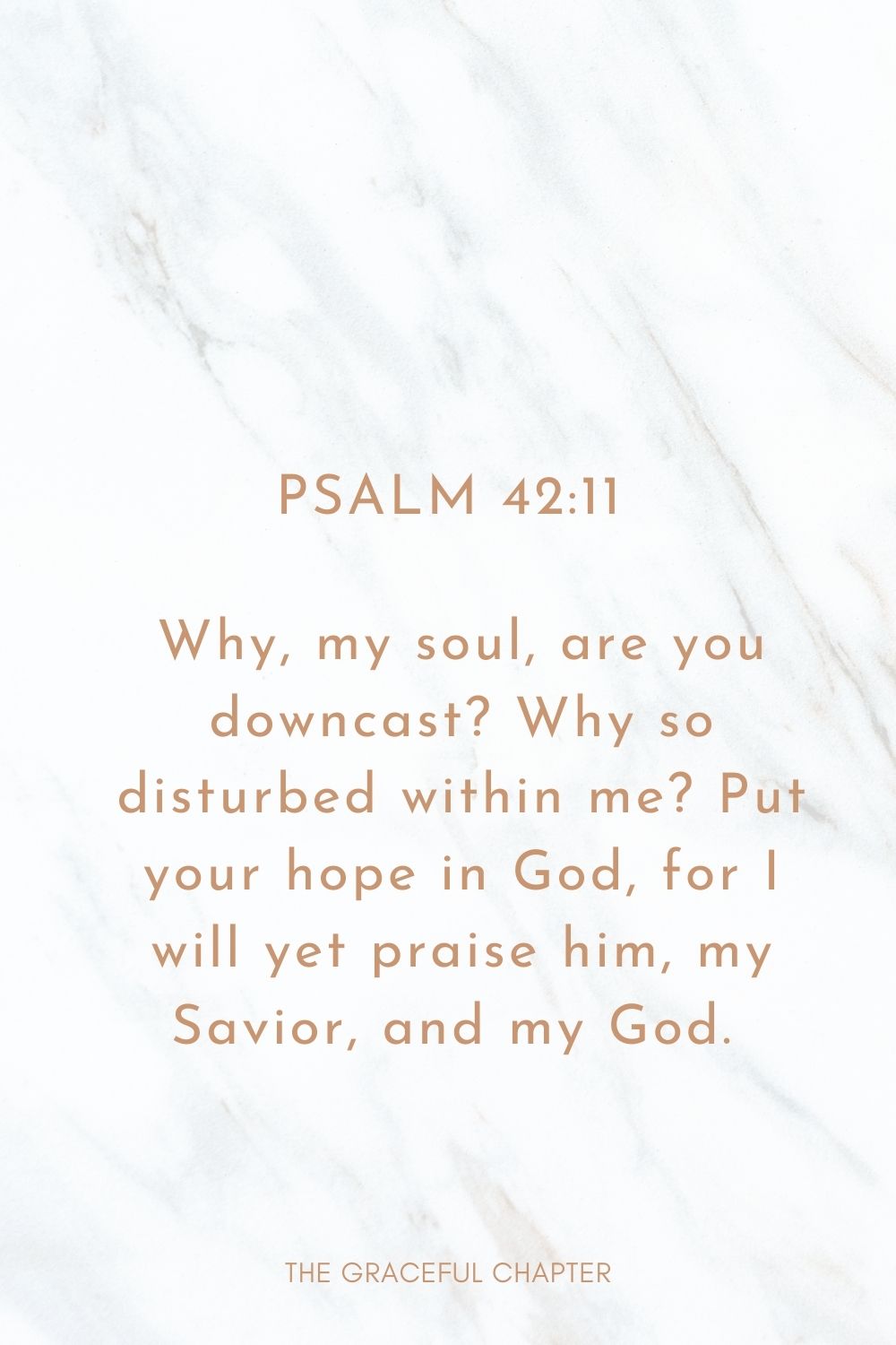 Why, my soul, are you downcast? Why so disturbed within me? Put your hope in God, for I will yet praise him, my Savior, and my God.  Psalm 42:11