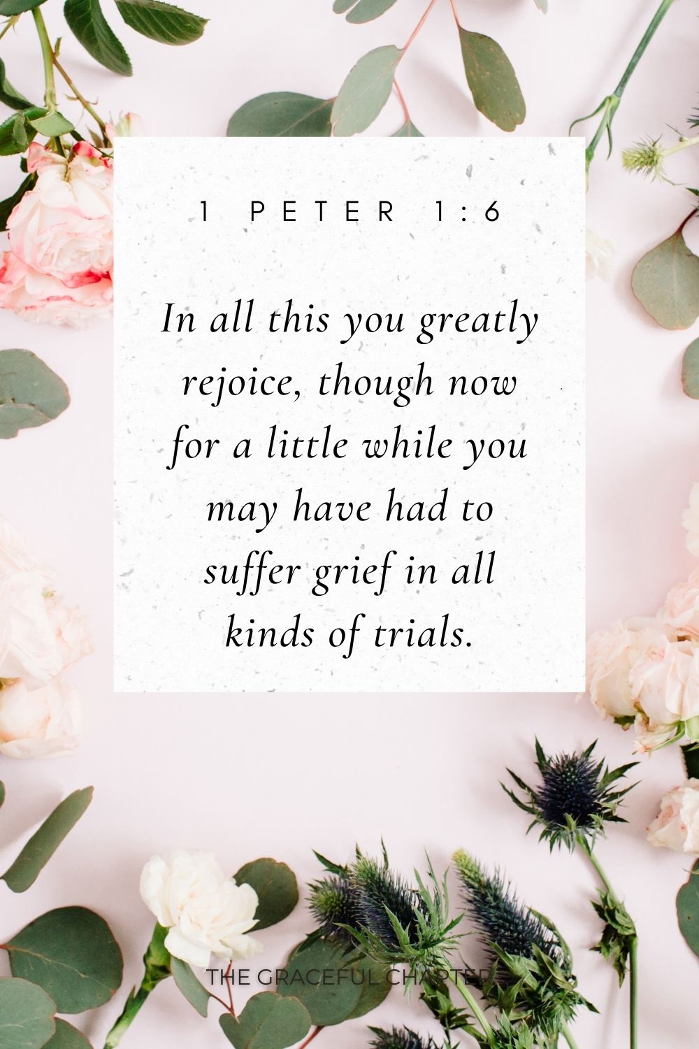 In all this you greatly rejoice, though now for a little while you may have had to suffer grief in all kinds of trials. 1 Peter 1:6