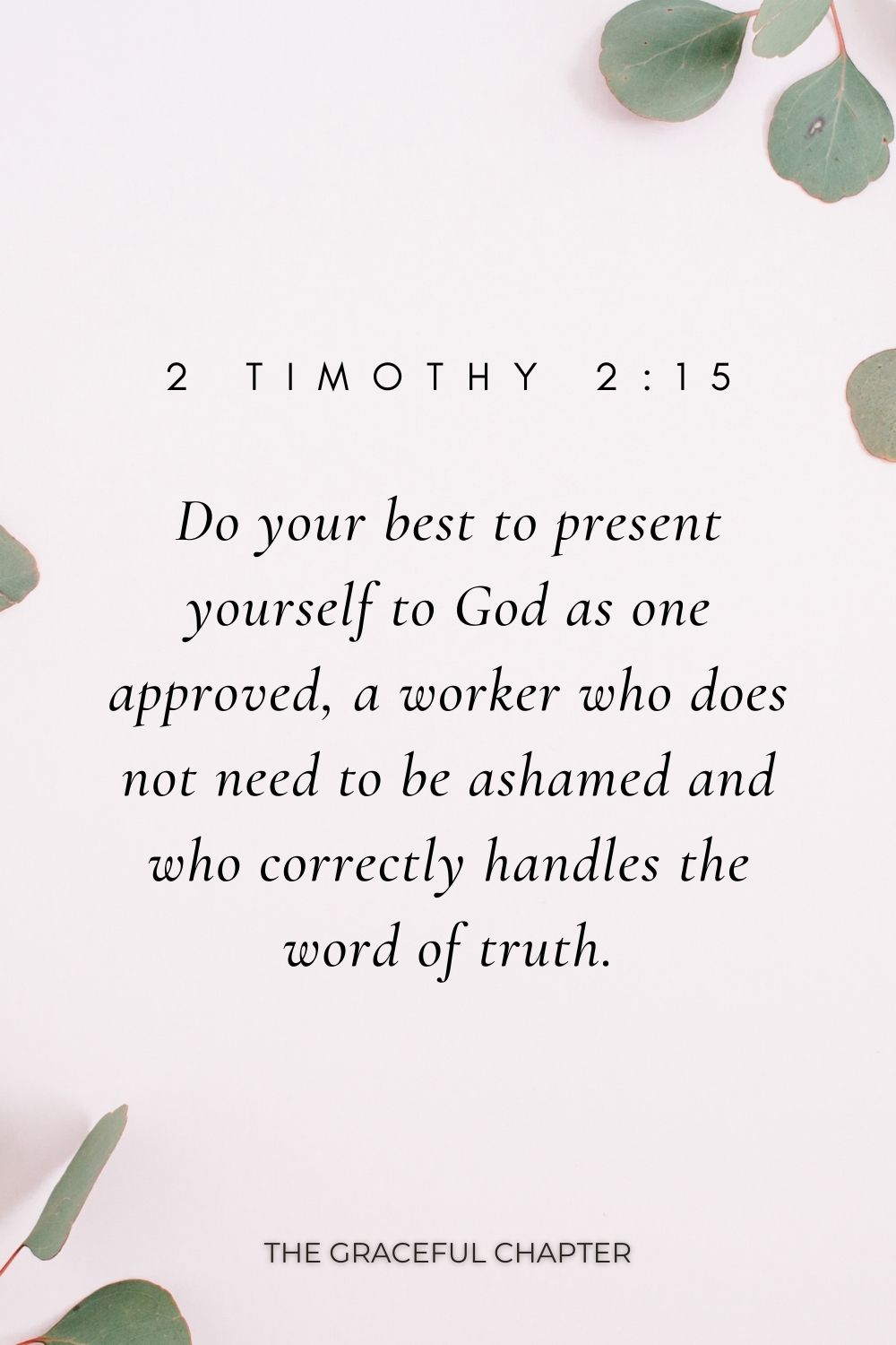 Do your best to present yourself to God as one approved, a worker who does not need to be ashamed and who correctly handles the word of truth. 2 Timothy 2:15