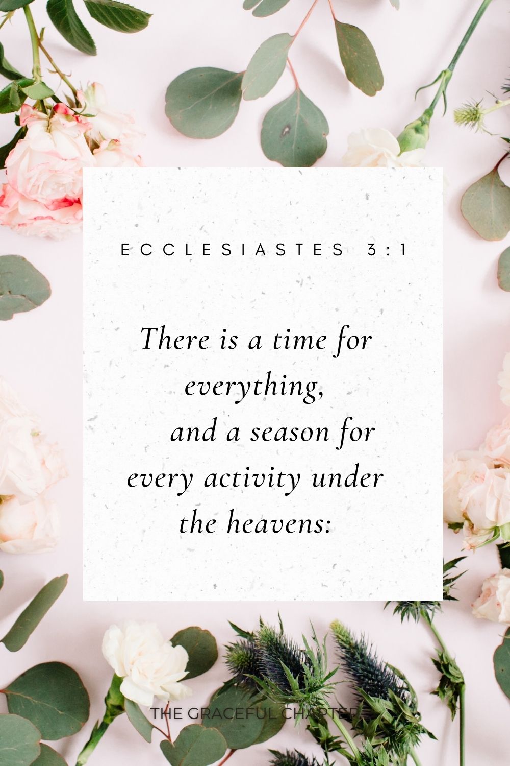 There is a time for everything,     and a season for every activity under the heavens: Ecclesiastes 3:1