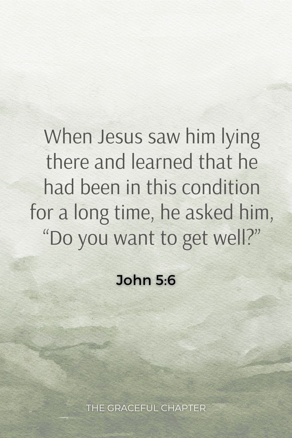 When Jesus saw him lying there and learned that he had been in this condition for a long time, he asked him, “Do you want to get well?” John 5:6