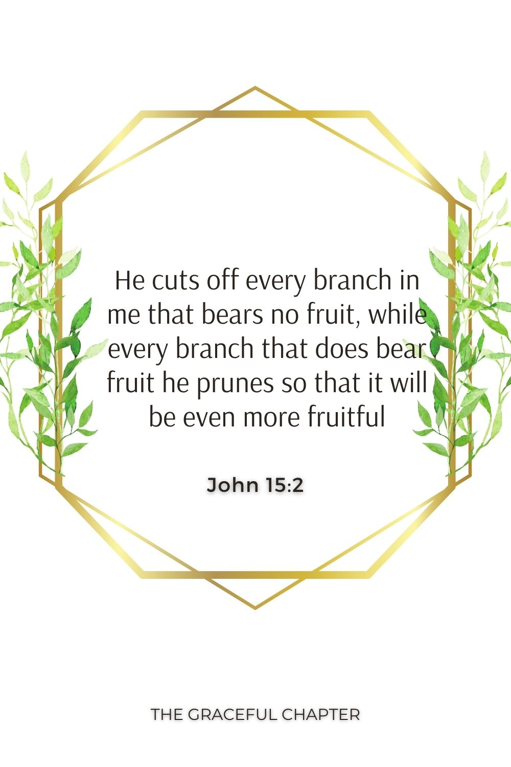 He cuts off every branch in me that bears no fruit, while every branch that does bear fruit he prunes so that it will be even more fruitful. John 15:2