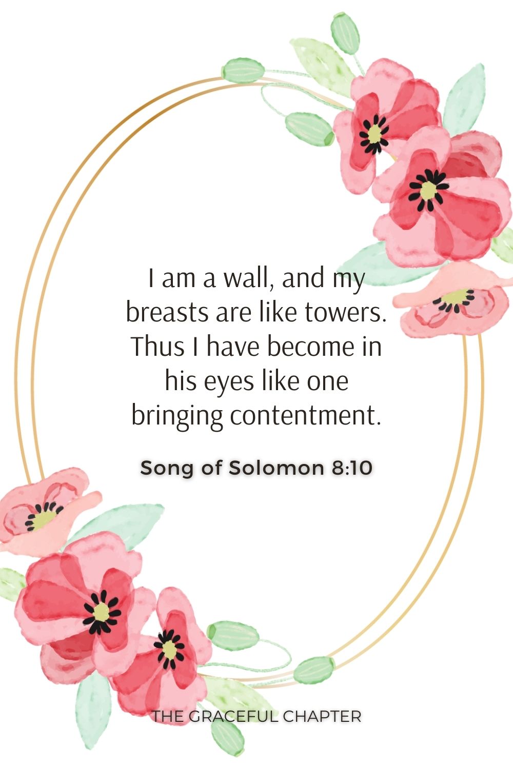 I am a wall, and my breasts are like towers. Thus I have become in his eyes like one bringing contentment. Song of Solomon 8:10