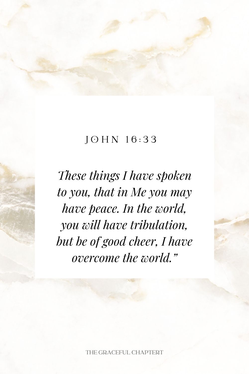 These things I have spoken to you, that in Me you may have peace. In the world, you will have tribulation, but be of good cheer, I have overcome the world.” John 16:33