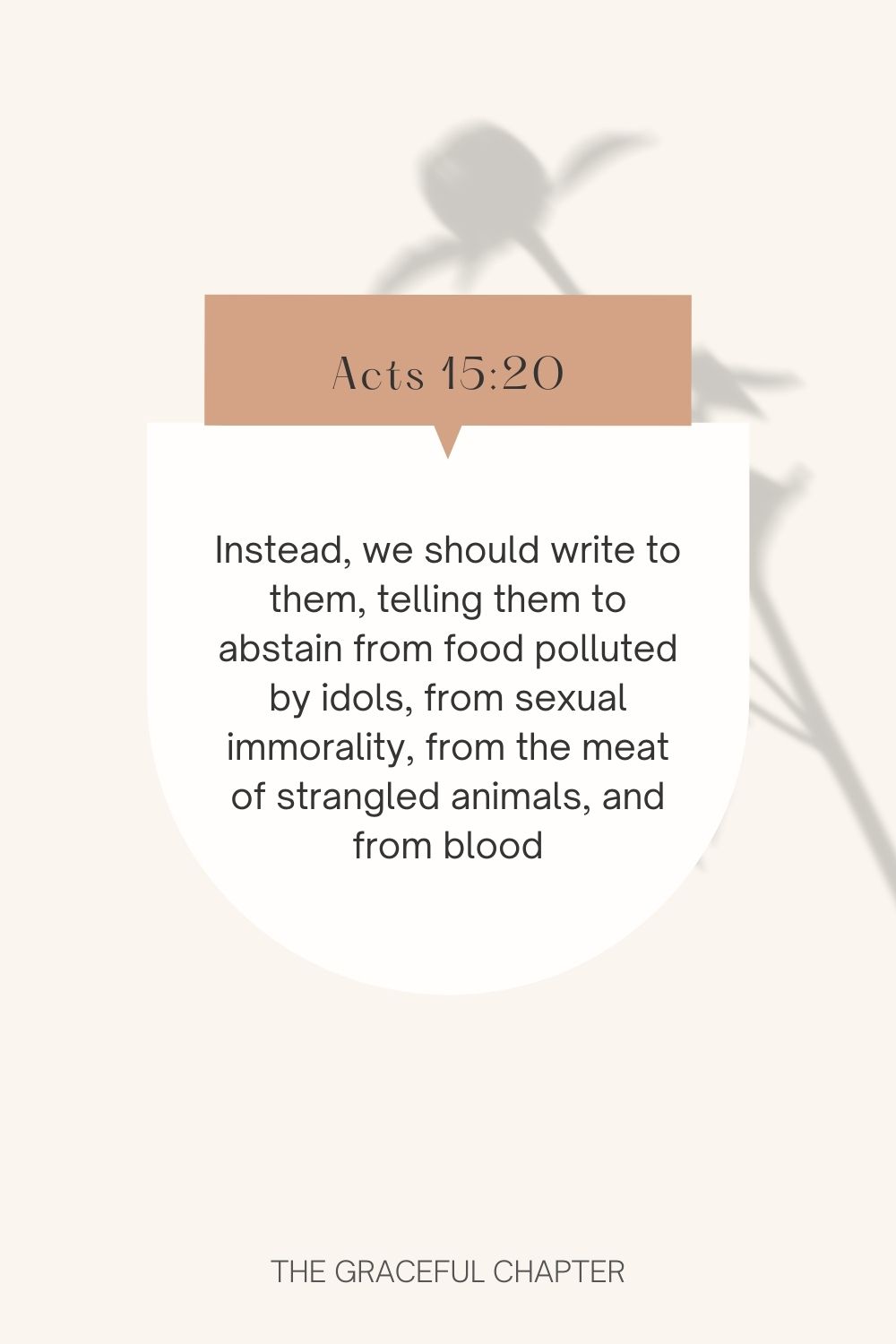 Instead, we should write to them, telling them to abstain from food polluted by idols, from sexual immorality, from the meat of strangled animals, and from blood.  Acts 15:20