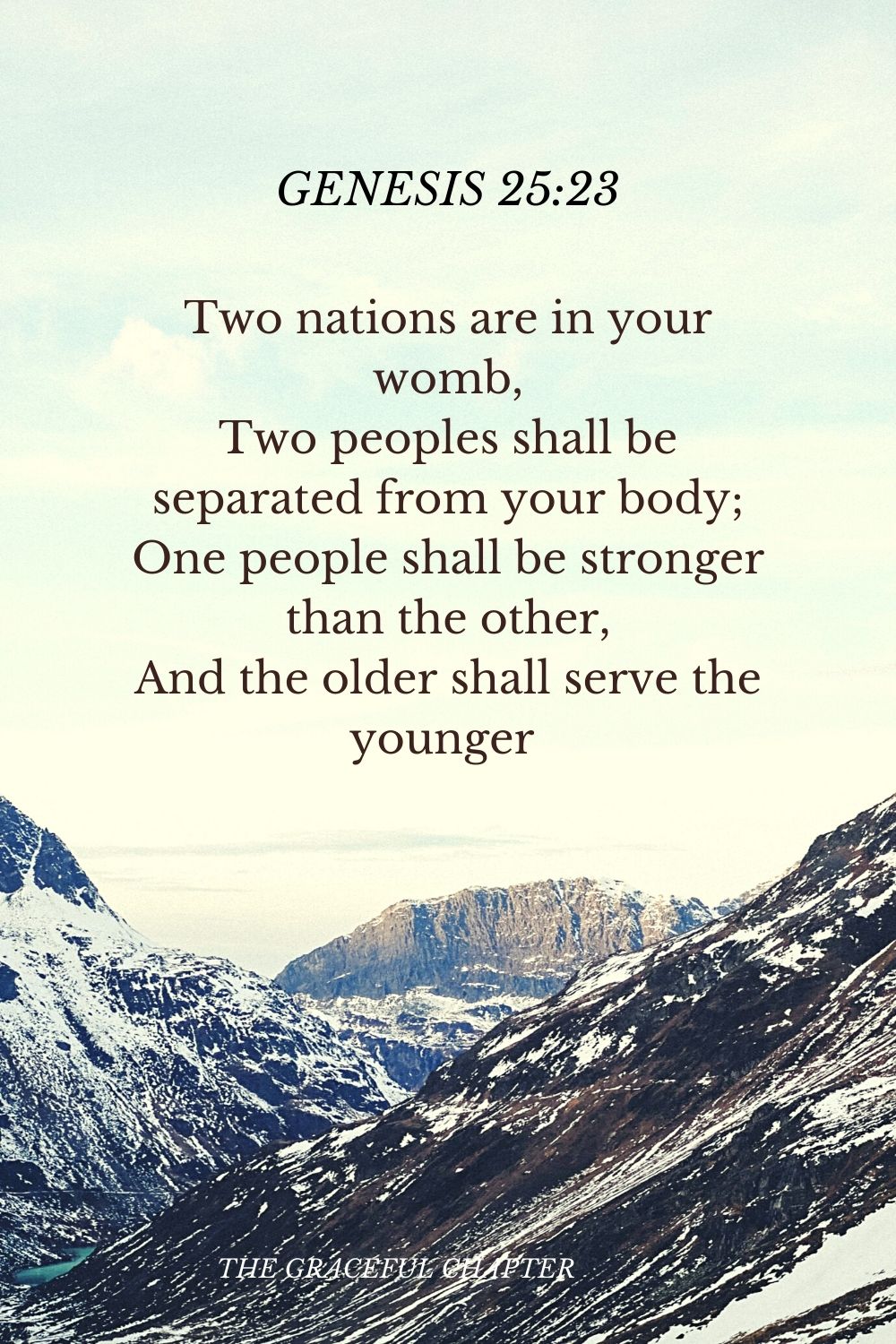 Two nations are in your womb, Two peoples shall be separated from your body; One people shall be stronger than the other, And the older shall serve the younger  Genesis 25:23
