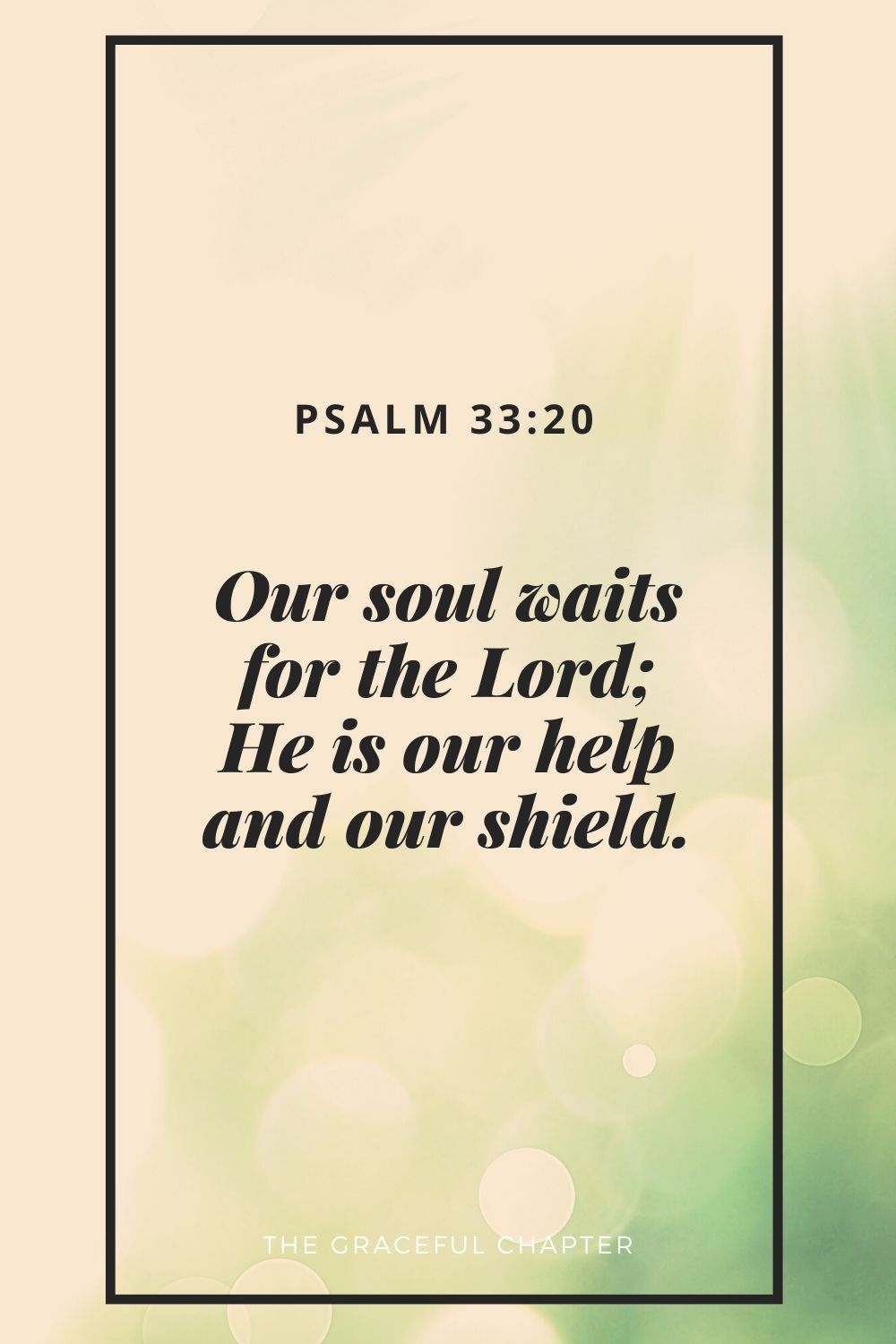 Our soul waits for the Lord; He is our help and our shield. Psalm 33:20