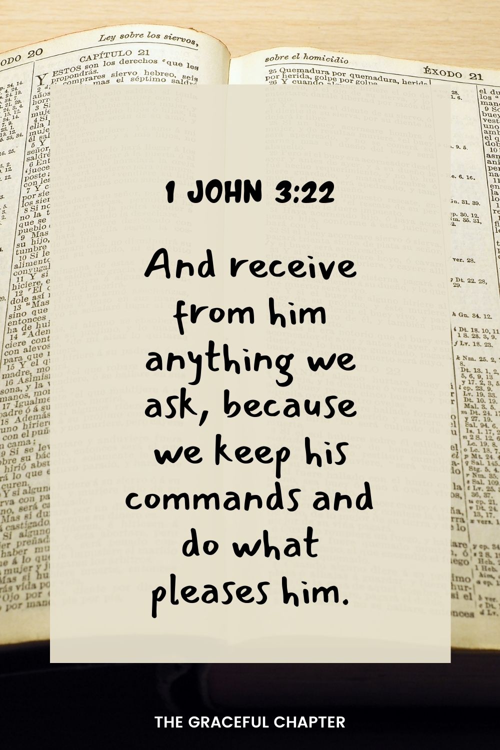 And receive from him anything we ask, because we keep his commands and do what pleases him. 1 John 3:22