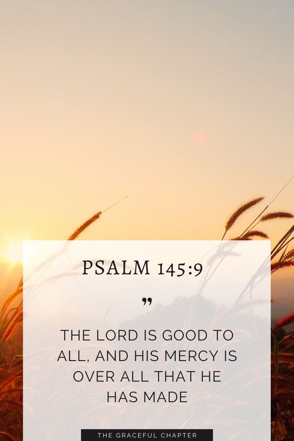 The Lord is good to all, and his mercy is over all that he has made. Psalm145:9