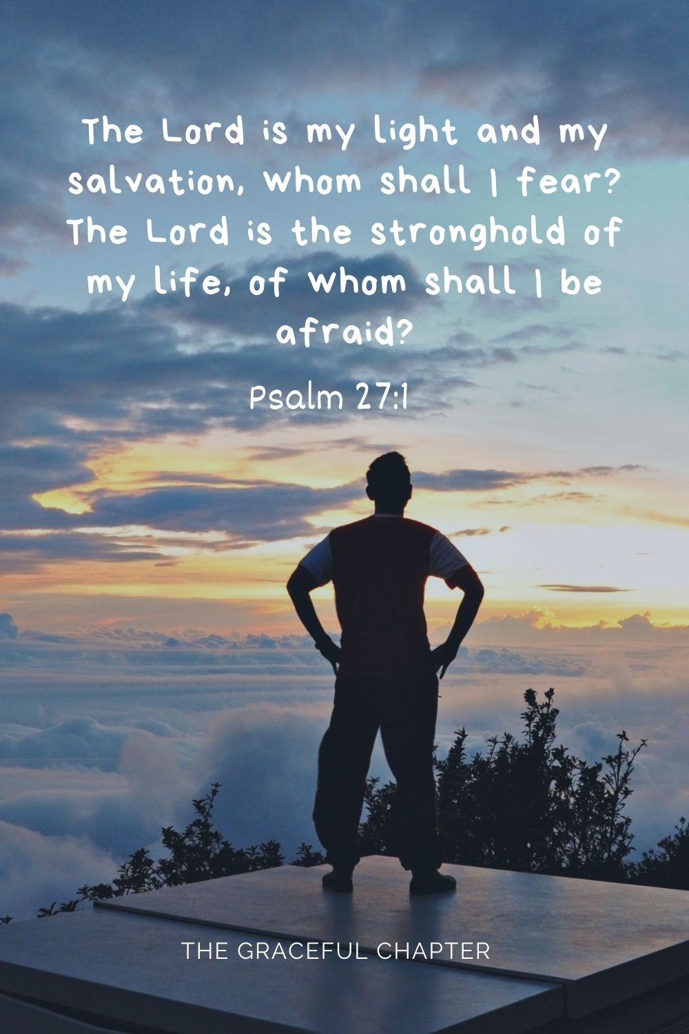 The Lord is my light and my salvation  whom shall I fear? The Lord is the stronghold of my life  of whom shall I be afraidThe Lord is my light and my salvation  whom shall I fear? The Lord is the stronghold of my life  of whom shall I be afraid? Psalm 27:1