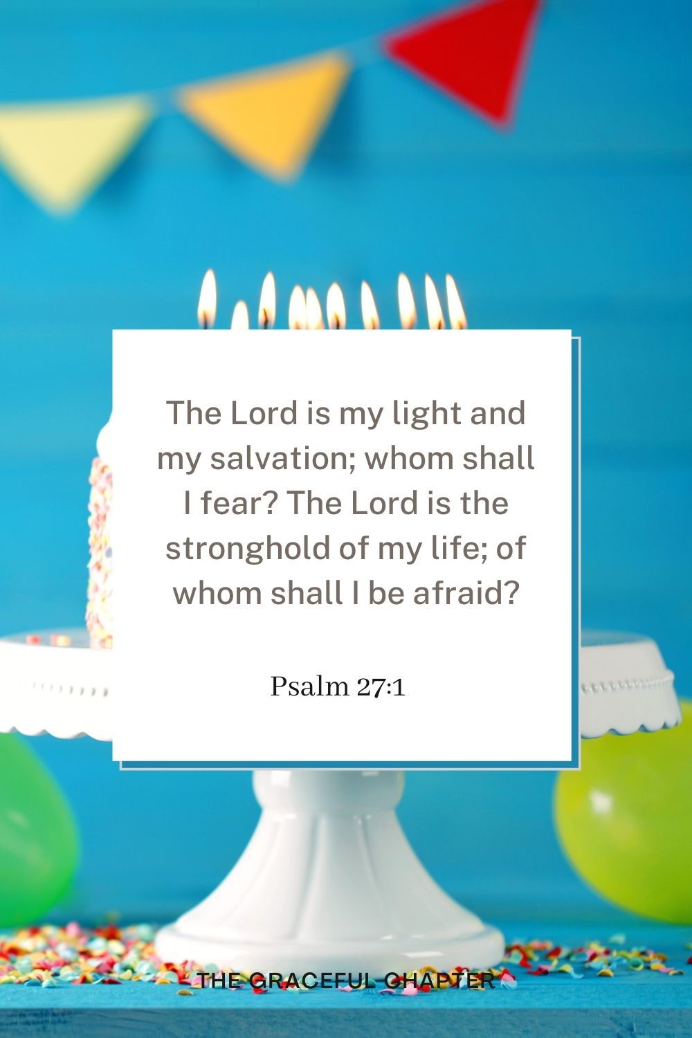 The Lord is my light and my salvation; whom shall I fear? The Lord is the stronghold of my life; of whom shall I be afraid? Psalm 27:1