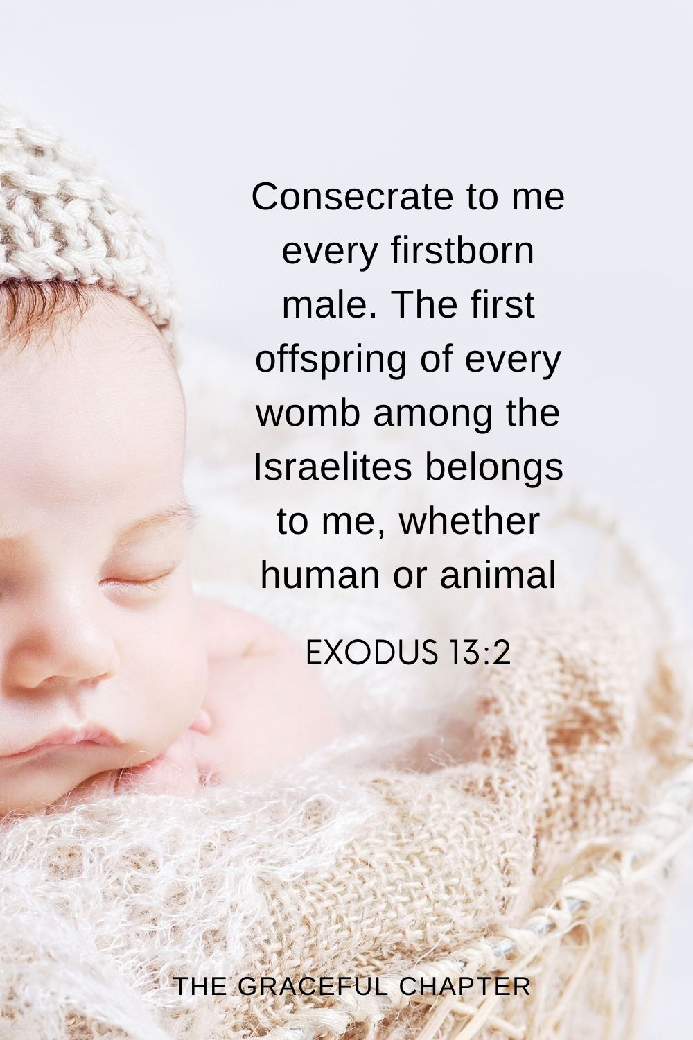 Consecrate to me every firstborn male. The first offspring of every womb among the Israelites belongs to me, whether human or animal. Exodus 13:2