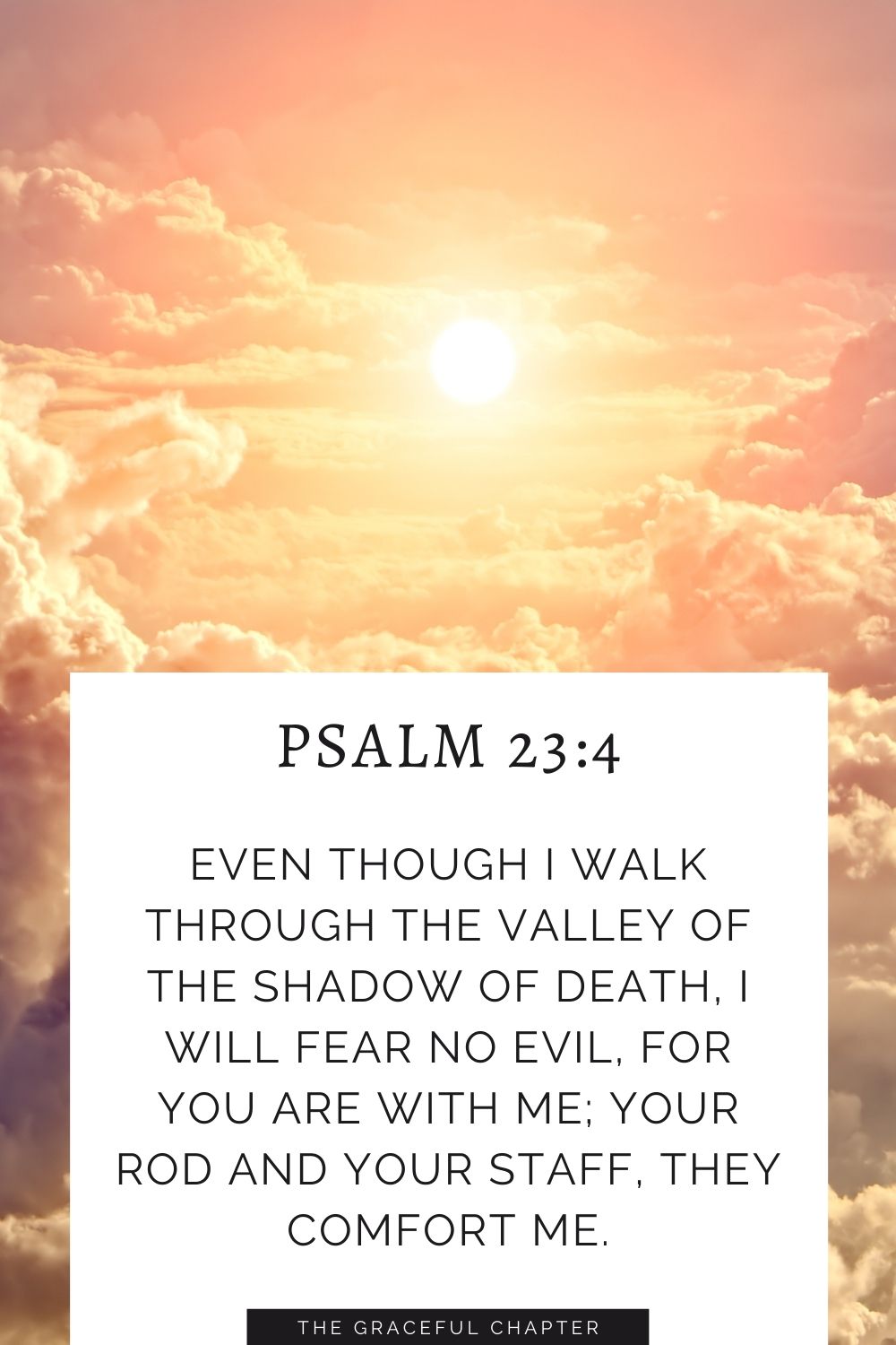 Even though I walk through the valley of the shadow of death, I will fear no evil, for you are with me; your rod and your staff, they comfort me. Psalm 23:4