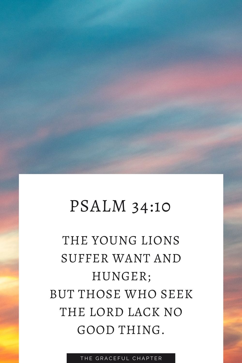 The young lions suffer want and hunger; but those who seek the Lord lack no good thing. Psalm 34:10