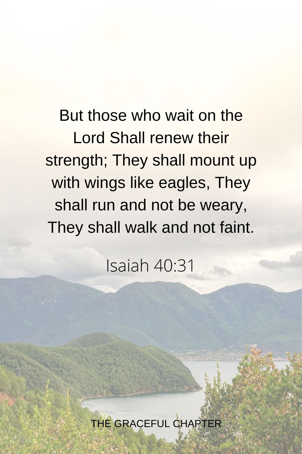 But those who wait on the Lord Shall renew their strength; They shall mount up with wings like eagles, They shall run and not be weary, They shall walk and not faint. Isaiah 40:31