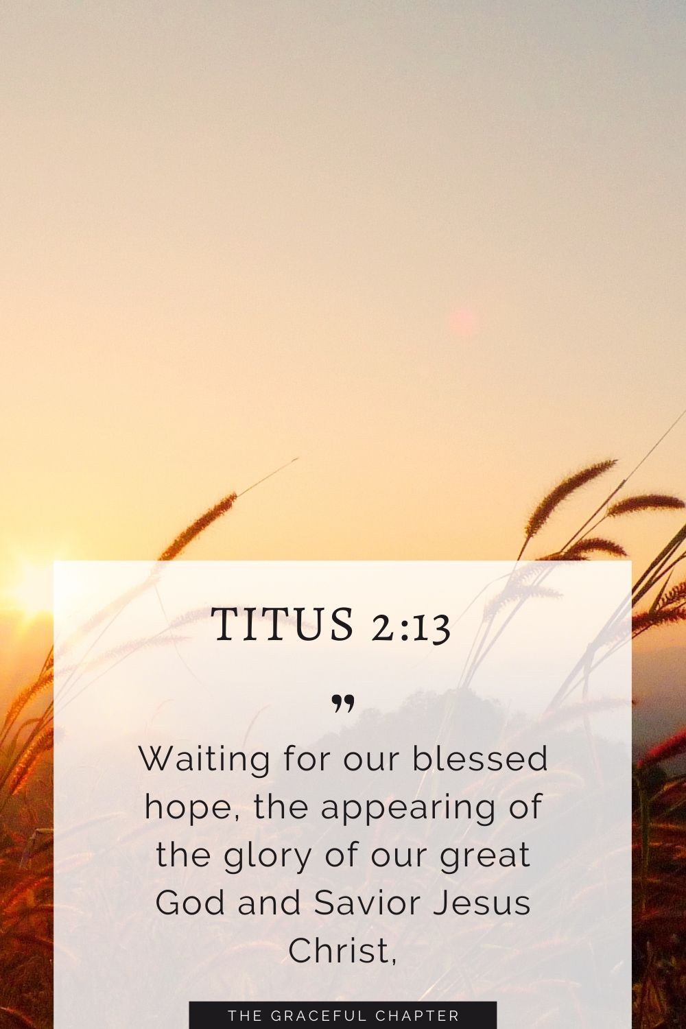 Waiting for our blessed hope, the appearing of the glory of our great God and Savior Jesus Christ, Titus 2:13