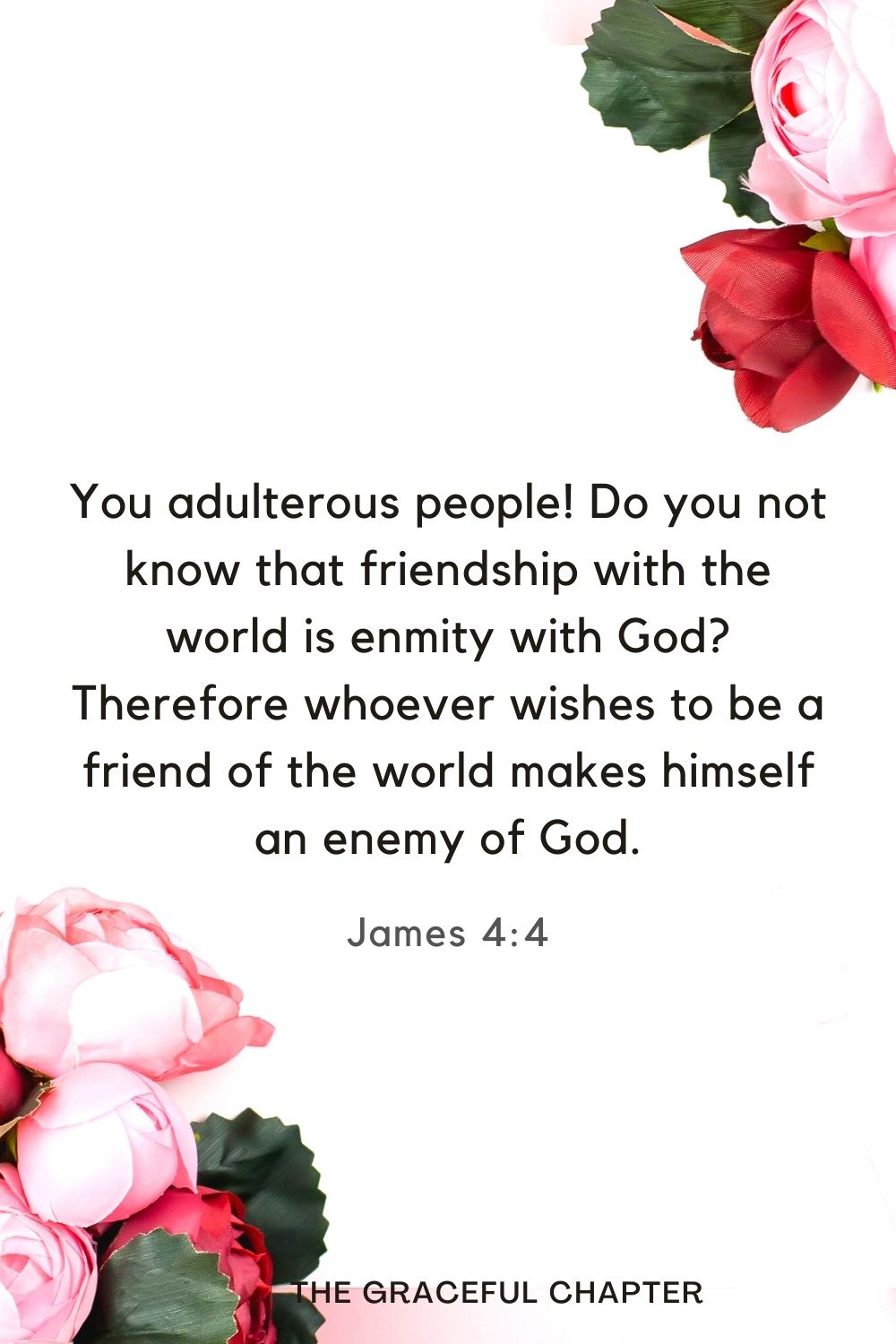 You adulterous people! Do you not know that friendship with the world is enmity with God? Therefore whoever wishes to be a friend of the world makes himself an enemy of God. James 4:4