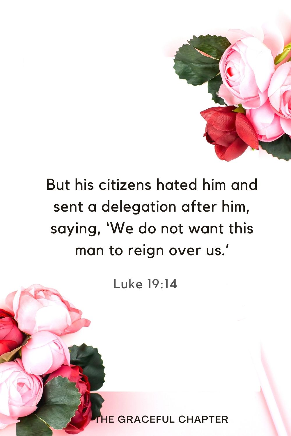 But his citizens hated him and sent a delegation after him, saying, ‘We do not want this man to reign over us.’ Luke 19:14