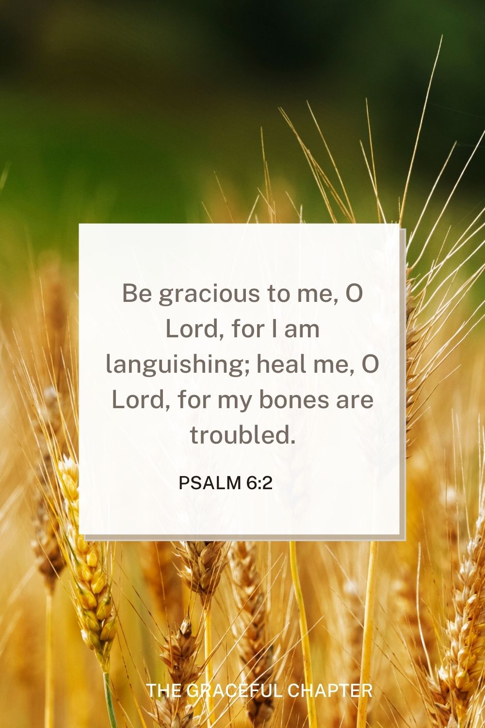 Be gracious to me, O Lord, for I am languishing; heal me, O Lord, for my bones are troubled. Be gracious to me, O Lord, for I am languishing; heal me, O Lord, for my bones are troubled. Psalm 6:2