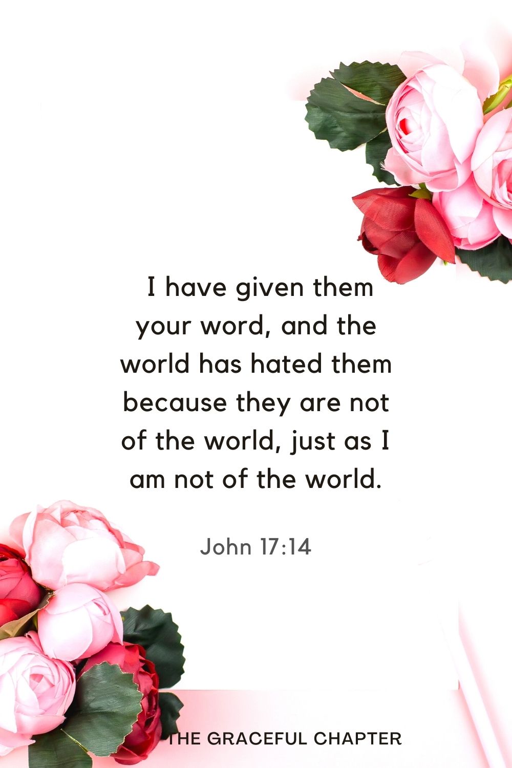 I have given them your word, and the world has hated them because they are not of the world, just as I am not of the world. John 17:14