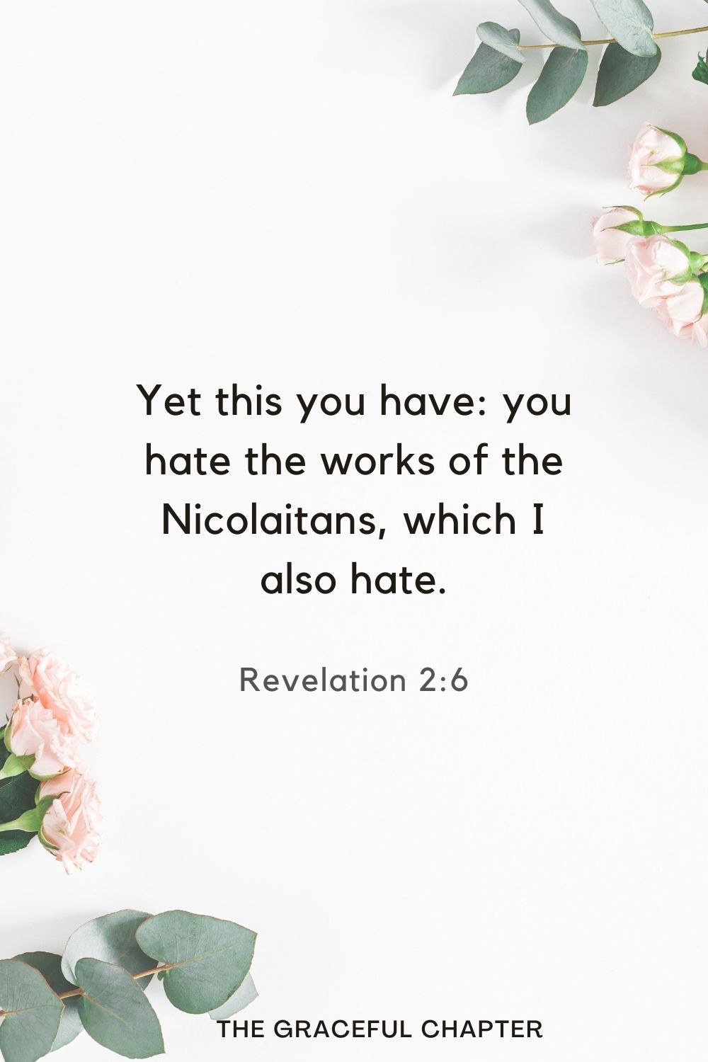 Yet this you have: you hate the works of the Nicolaitans, which I also hate. Revelation 2:6