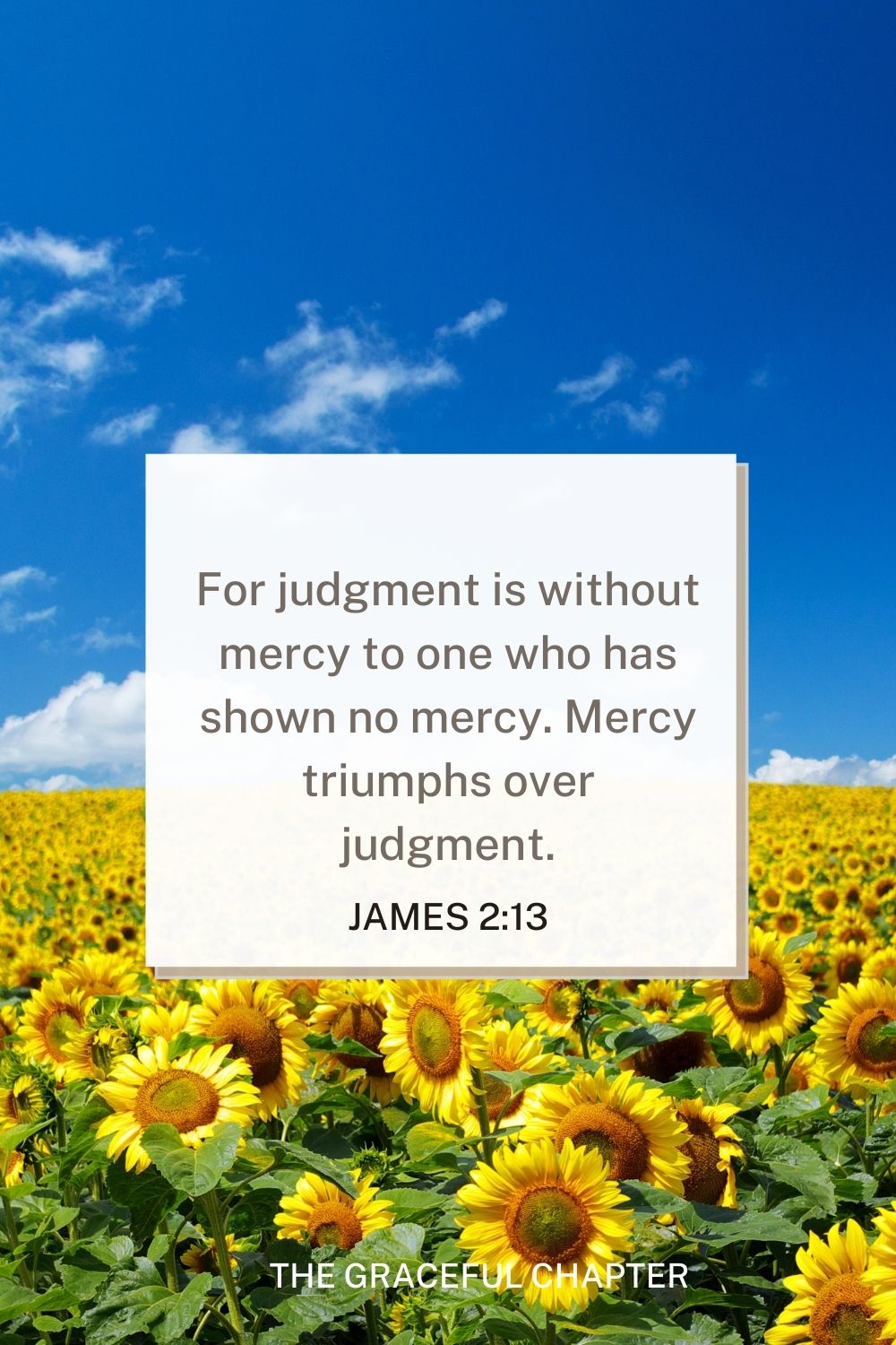 For judgment is without mercy to one who has shown no mercy. Mercy triumphs over judgment. James 2:13