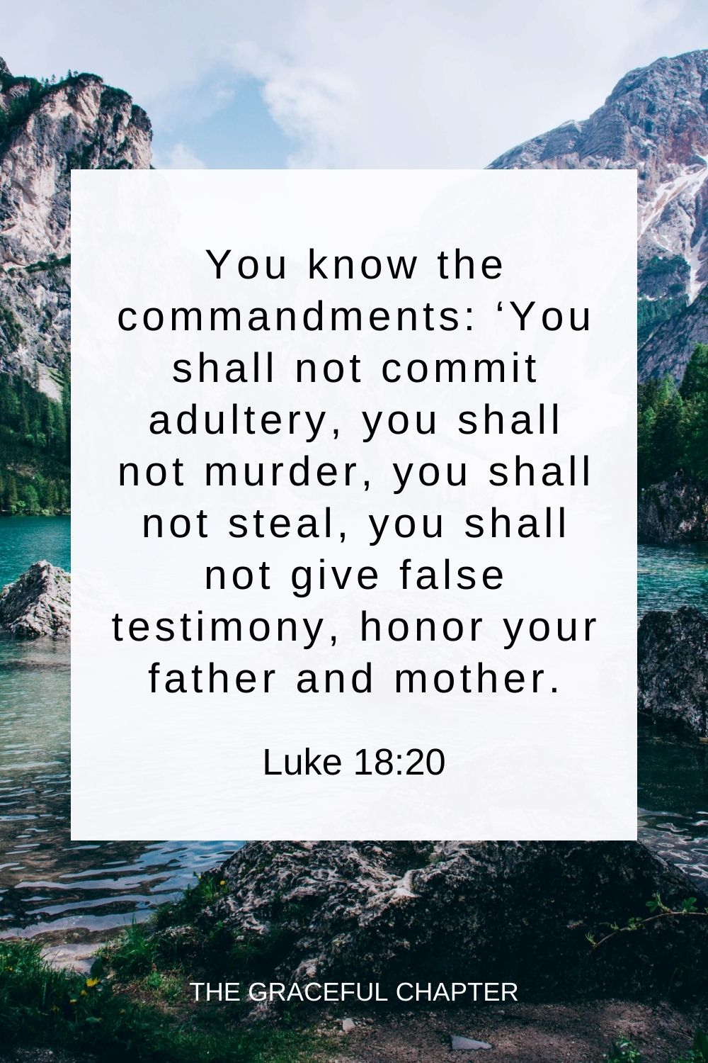 You know the commandments: ‘You shall not commit adultery, you shall not murder, you shall not steal, you shall not give false testimony, honor your father and mother. Luke 18:20