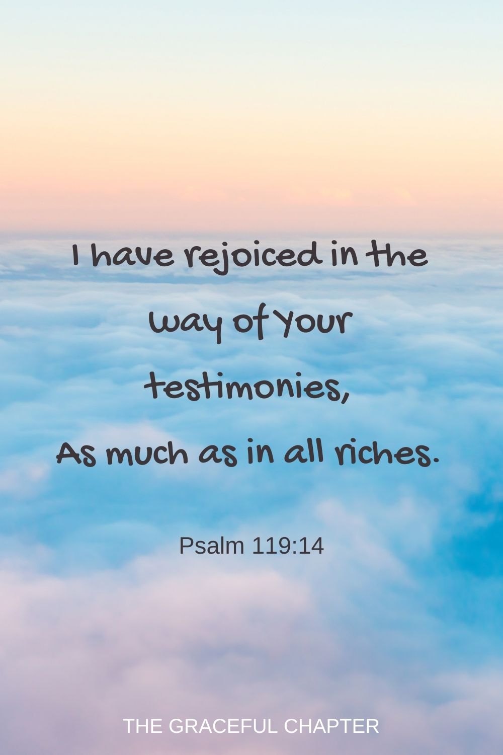 I have rejoiced in the way of Your testimonies, As much as in all riches. Psalm 119:14