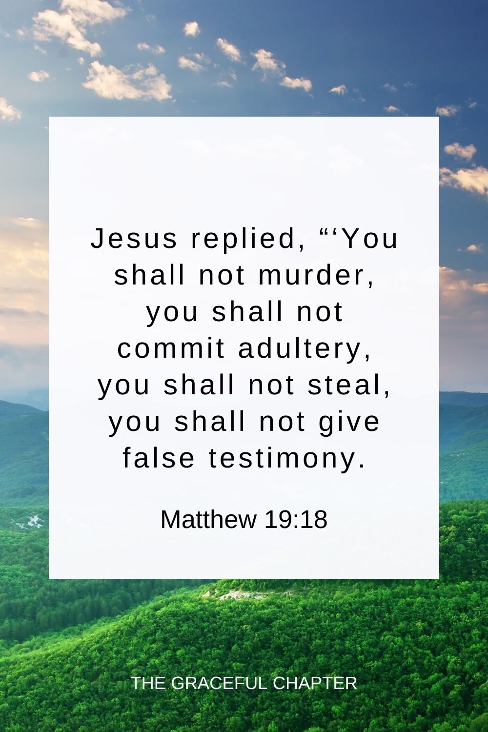 Jesus replied, “‘You shall not murder, you shall not commit adultery, you shall not steal, you shall not give false testimony. Matthew 19:18