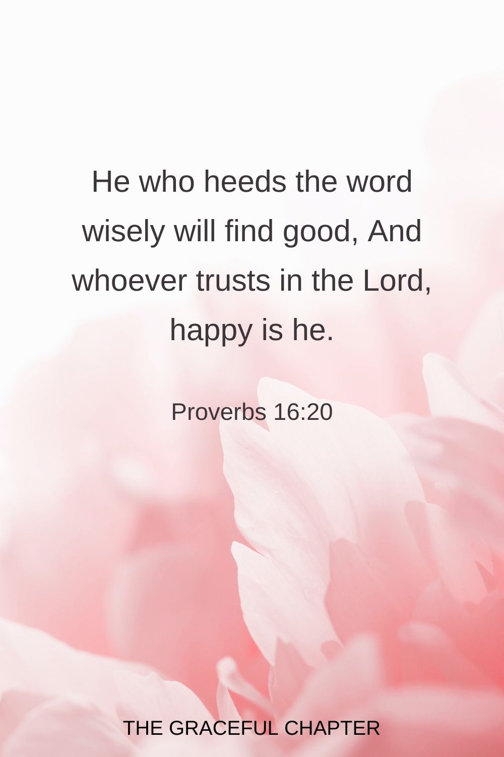 He who heeds the word wisely will find good, And whoever trusts in the Lord, happy is he. Proverbs 16:20